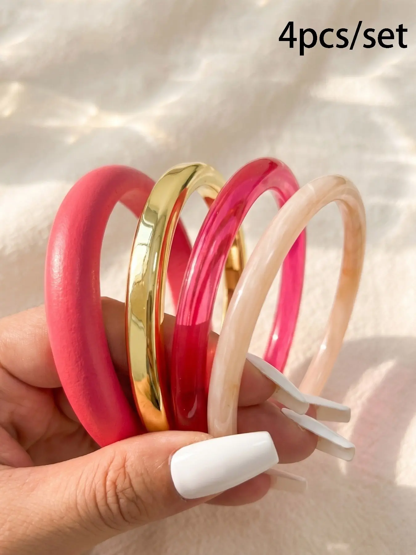 4pcs Boho Style Geometric Design Resin Bangle Bracelets, Fashionable Layered Hand Jewelry, Perfect for Daily Wear and Gift Giving, Elegant and Versatile Accessories, Stackable Boho Bracelets