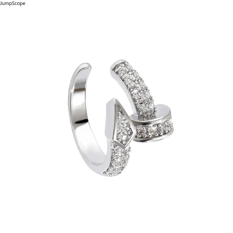 Full Pave Zircon Nail Ear Cuffs No Piercing For Women Men, Minimal Cool Edgy Screw Shape Clip On Ear Bone Cuffs Silver Black Two Tone Gothic Cross-Border Unisex Statement Jewelry