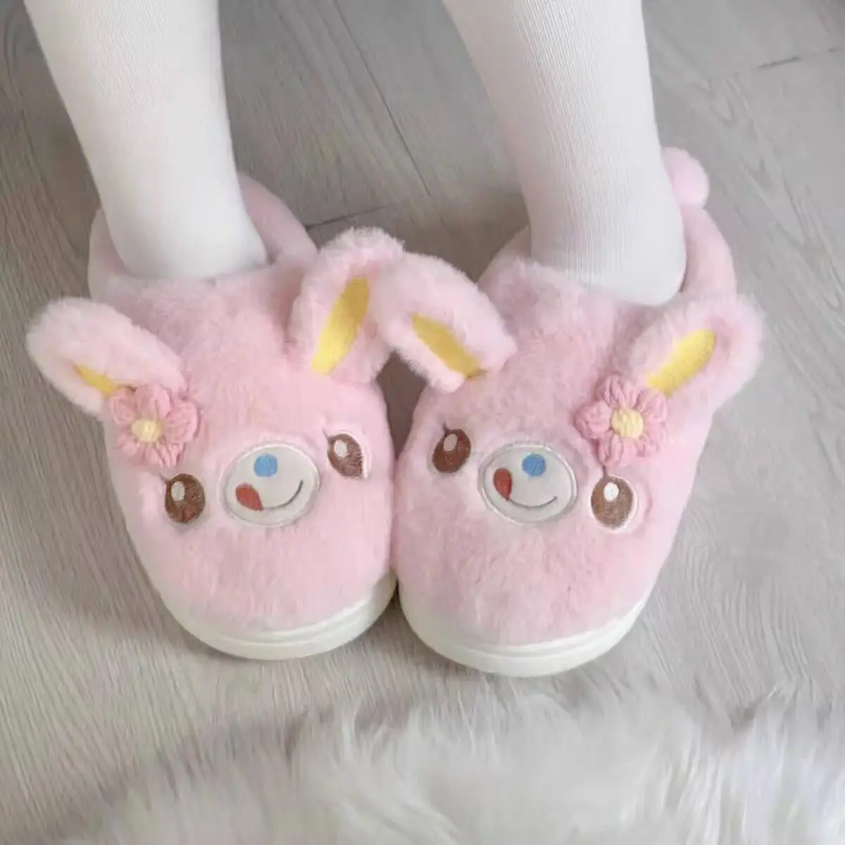Japanese Cartoon Mp Cute Plush Slippers Winter New Sweet Girl Y2k Accessories Daughter Clothing Jojifuku House Slippers