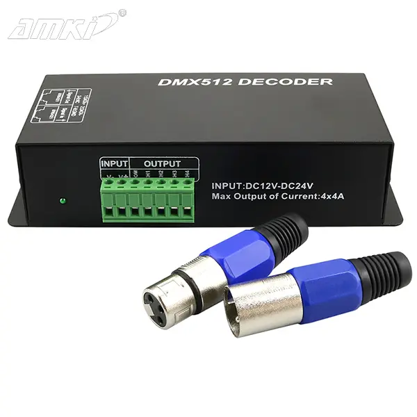 DMX 512 RGB LED Strip Controller 4*4A,DC12V-DC24V DMX Decoder Dimmer Driver Use for LED Strip Light