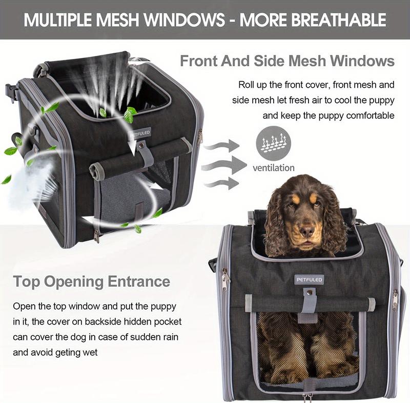 15 Lbs Expandable Soft-Sided Pet Carrier Backpack - 4 Open Doors, Collapsible, Quick Release Dog Bike Seat, 4 Mesh Windows, Ventilated, Reflective, Durable, Easy to Install, Portable Dog Bike Basket for Small Dogs, Cats, Puppies