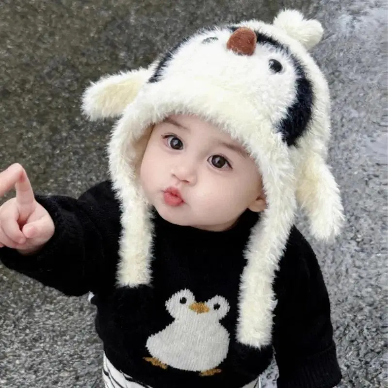 Cozy Warm Toddler Earflap Beanie for Boys and Girls - Cute Penguin Animal Winter Hat with Fluffy Windproof Design, Unisex Cold Weather Thermal Headwear, Perfect for Outdoor Play, Snow Days & Holiday Gift