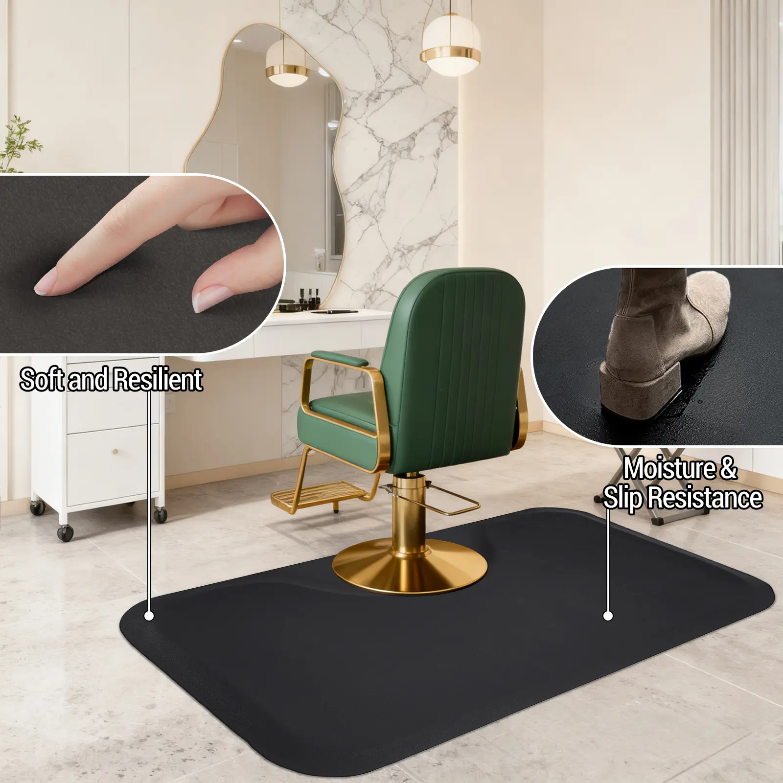 Salon Mat for for Hairstylist 3 Ft x 5 Ft, Barber Shop Anti-Fatigue Office Chair Mat for Hardwood Floor Hair Floor Mats, Comfort Salon Standing Hair Cutting Hairdressing Equipment