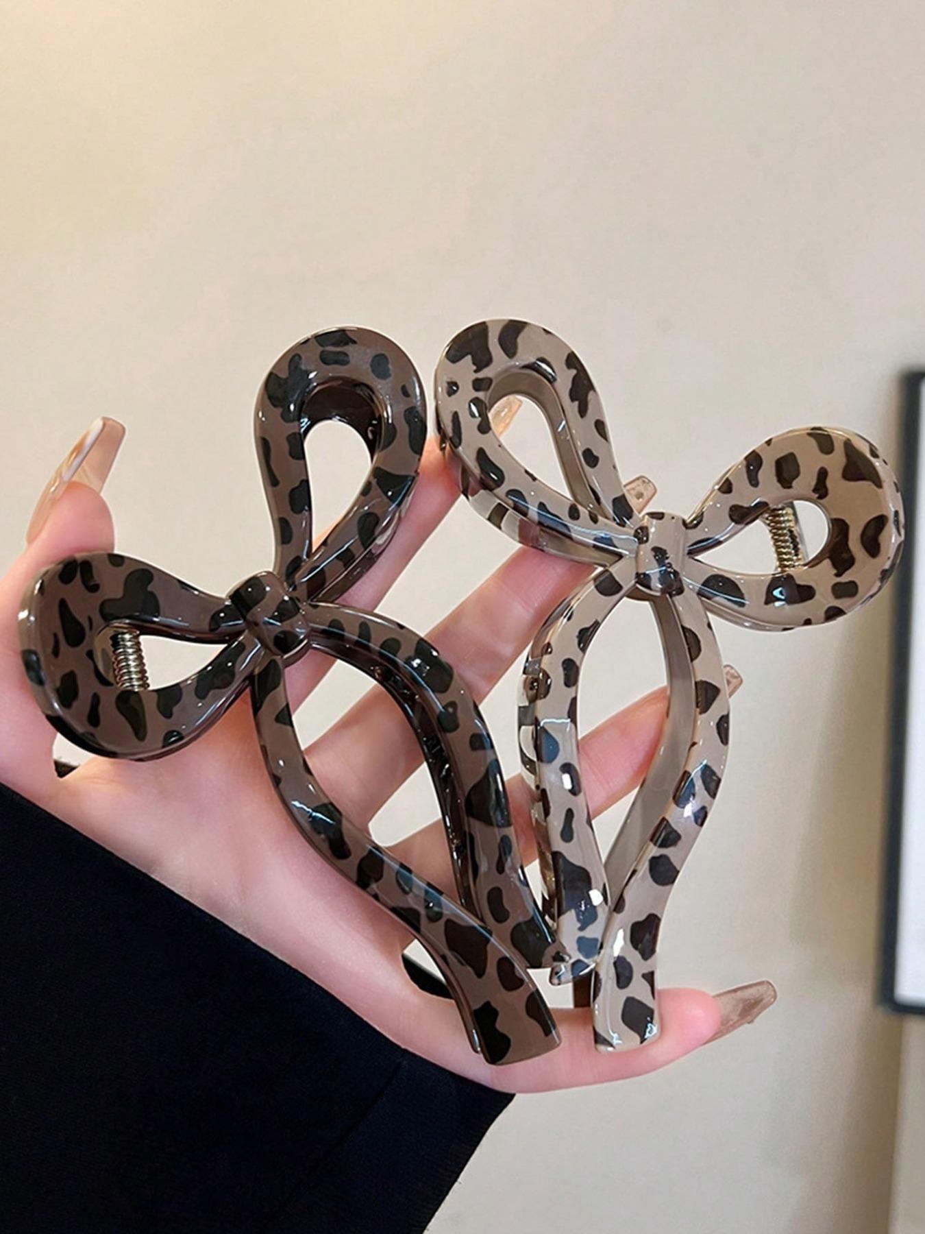 Leopard Print Bow Hair Clips Set, Large Size Hair Claw, Suitable for Daily Commute, Makeup, Travel, Photography, Versatile Headwear Accessories