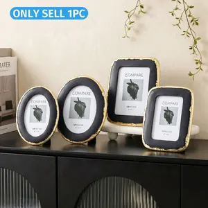 French Luxury Gold Resin Frame, Wedding Memorial Desktop Frame, Oval Standing Frame, Rectangular Decorative Frame, Style Photo Frame