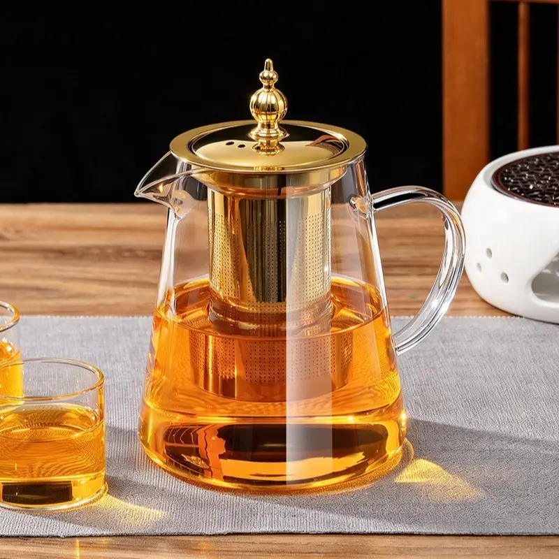 Viral Clear High Borosilicate Glass Teapot, Stovetop Safe Heat Resistant Kettle with Stainless Steel Loose Leaf Infuser, Lead-Free Dishwasher Safe Brew Vessel, Ideal for Black, Green, Earl Grey, Jasmine Tea, Daily Brewing, Kitchen Counter & Afternoon Tea