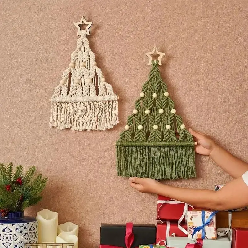 Macrame Christmas Tree DIY Craft Kit, Polyester Material, Festive Wall Hanging Decor, Ideal Winter Holiday Gift, Easy-To-Use Design