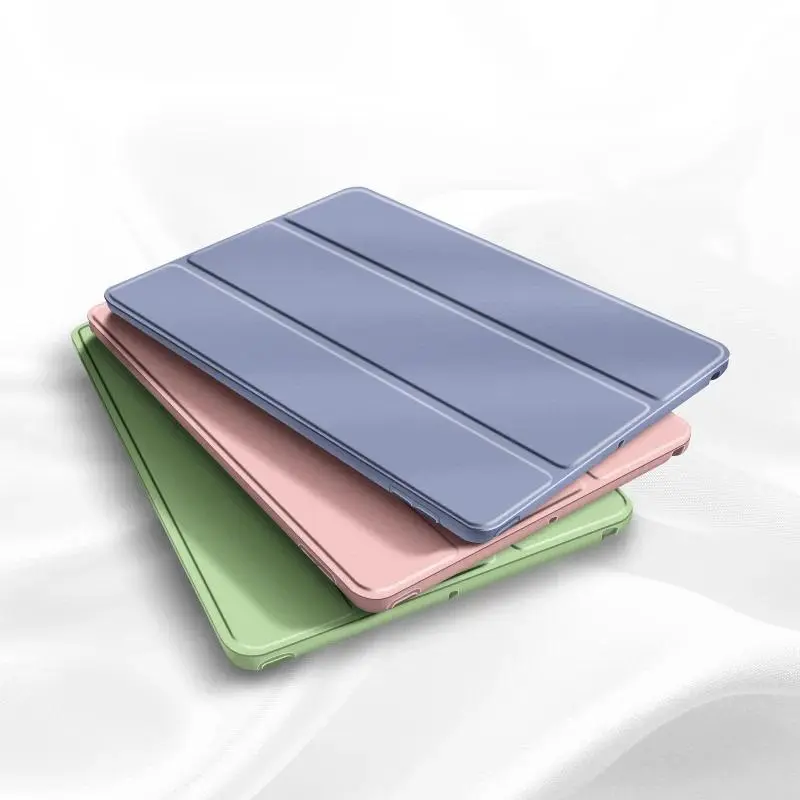 For iPad Air Pro MINI Case 3 4 5 6 7 8 9 10th Generation 3-fold Leather Tablet Sleeve Liquid Silicon Soft Stand 11 12.9 13 Cover