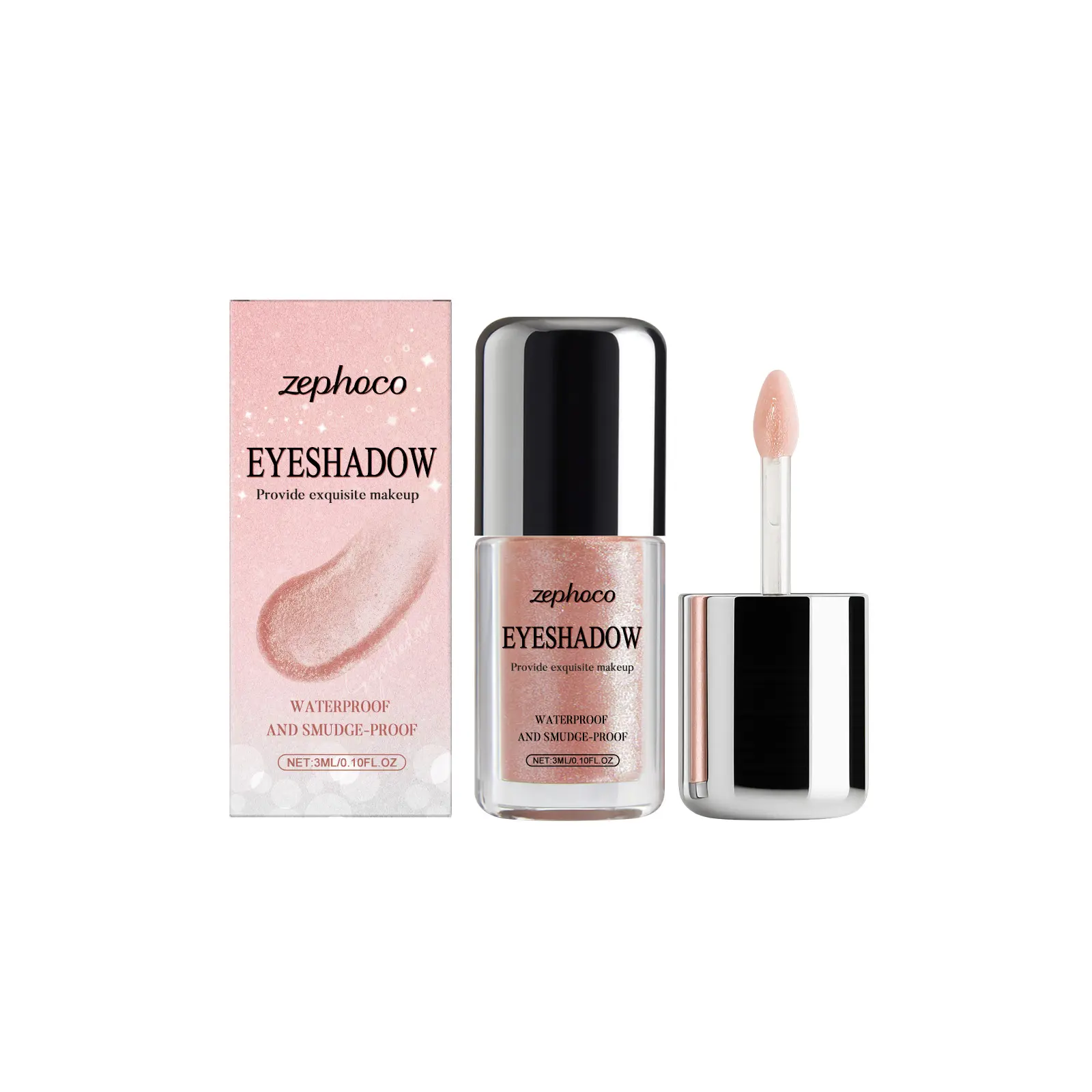 Zephoco Liquid Glitter Eyeshadow Bottle - 1pc Shimmer Nude Pink Metallic Eye Makeup, Gentle Care, Blendable, Powder-Infused, Long-Lasting, Waterproof, Smudge-Proof, Quick-Drying, Highly Pigmented, Youth-Focused, Contains Neither Mineral Oil