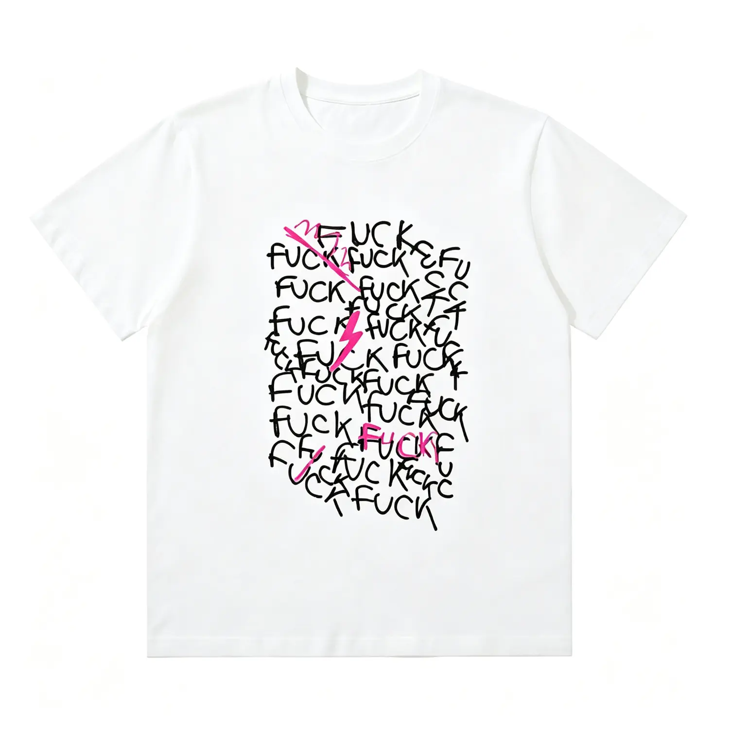 100% Cotton Edgy Graffiti Scribble T-Shirt, Pink Lightning Retro Street Graphic Tee, Unisex Soft Comfort Fit, Vintage Attitude Humor Gift, Trendy Y2K Streetwear, Multi Colors