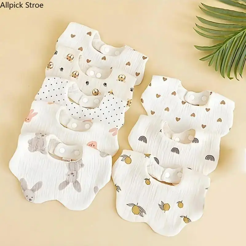 Waterproof Synthetic Baby Drool Bibs Set - 3/5-Pack Petal-Shaped Coated Soft Fabric Bibs, Absorbent for Feeding, Newborn All-Seasons Accessory, 3 Packs in Random Colors (No Extras Included)