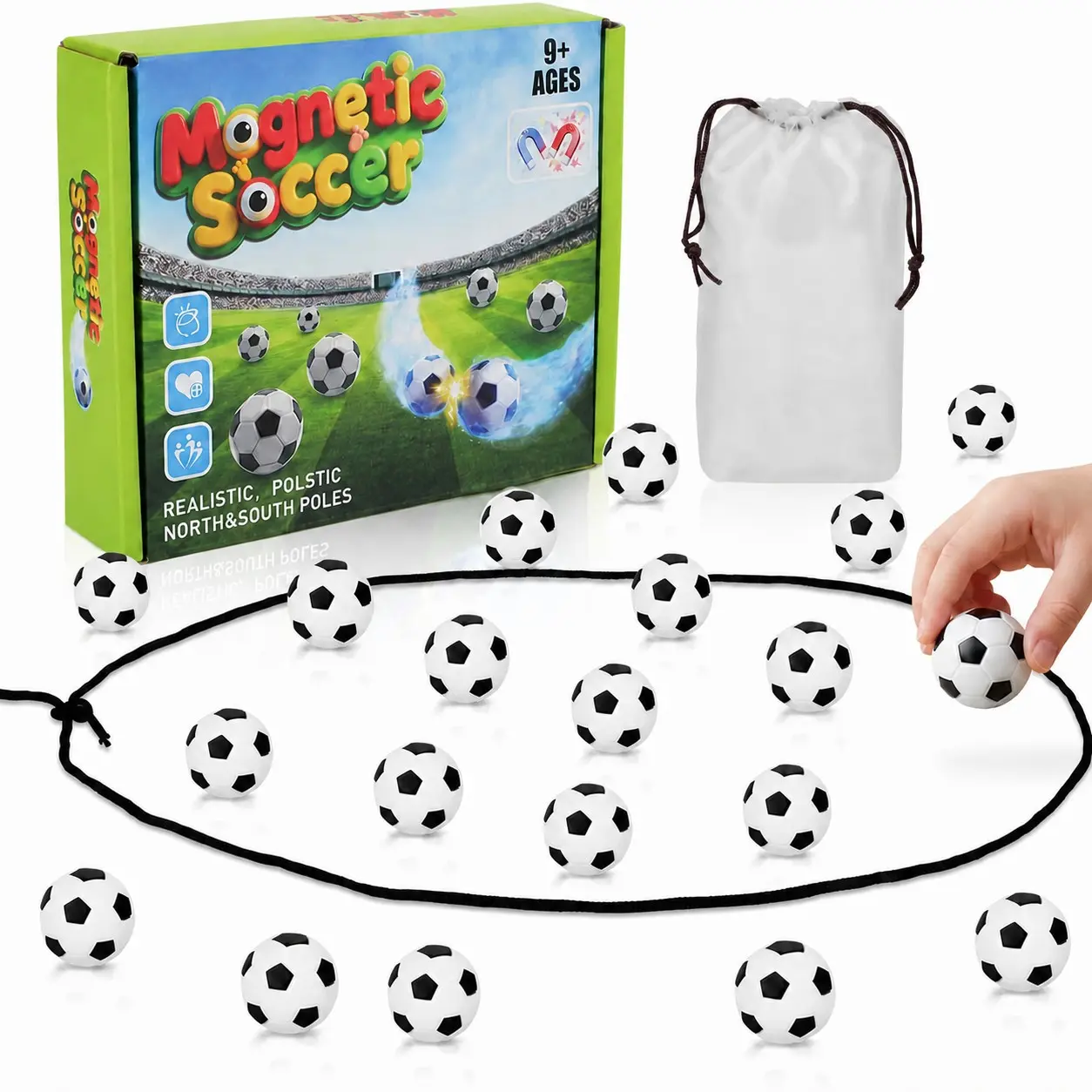 Football Magnetic Board Game with Rope and 20 Football Pieces, Fun Strategy Puzzle Game for Family, Party, Travel, Birthday Gift