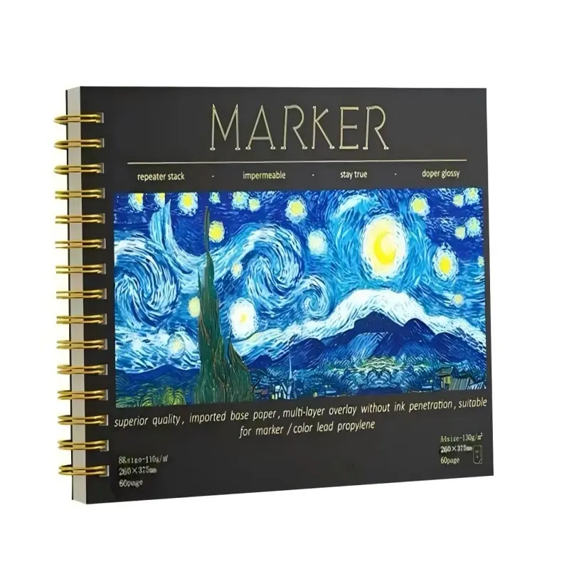 A4/8k Marker Sketchbook, 60 Pages Hard Cover, Van Gogh Starry Night/sunflower, Multi-Use Hand Drawing, Watercolor Practice Paper, Home School Office Art Supplies