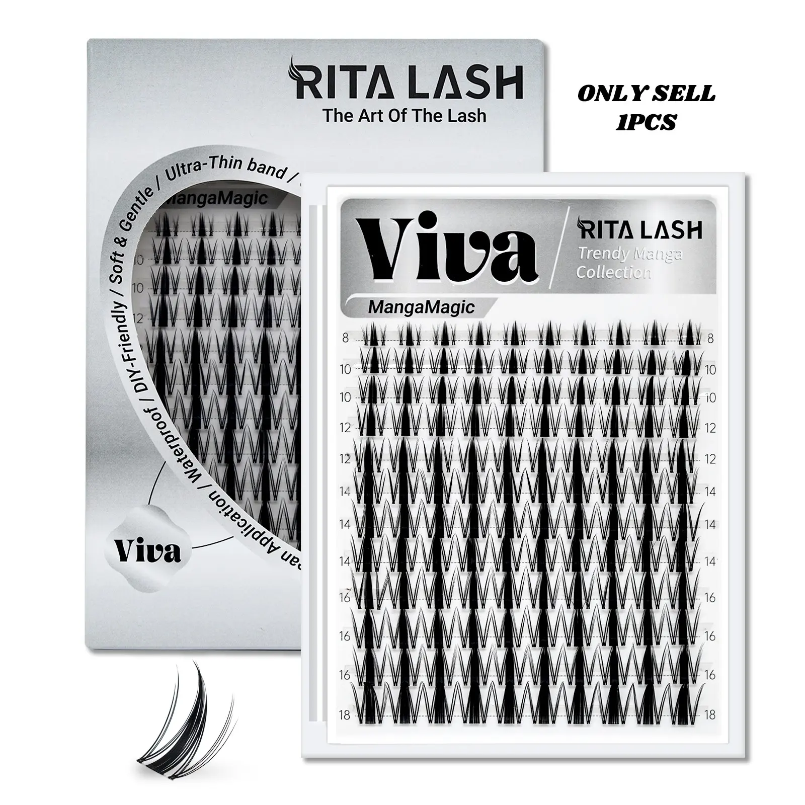 Viva RITALASH MangaMagic Collection Upgrade U Lashes, Ultra-Dense Waterproof Long-Lasting Lashes with Fashion Wet Look, Beginner-Friendly DIY Cluster Eyelashes, DIY Volume Lashes, for a Voluminous Look, Must-Have Cosmetic Eyelash Extensions