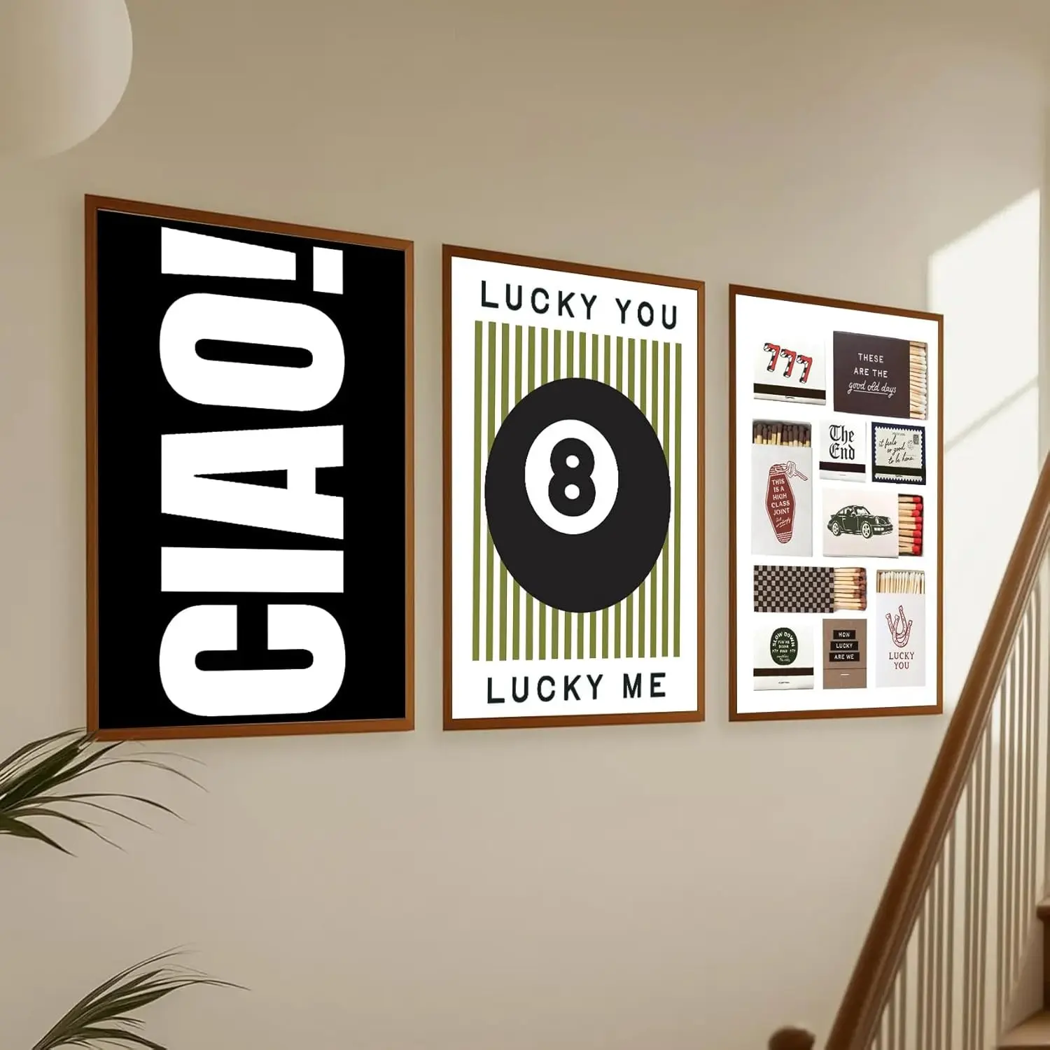3pcs/set Unframed Trendy 8 Ball Lucky You Lucky Me Matchbox Ciao Wall Art Print Canvas Painting Poster Picture For Living Room Home Decor