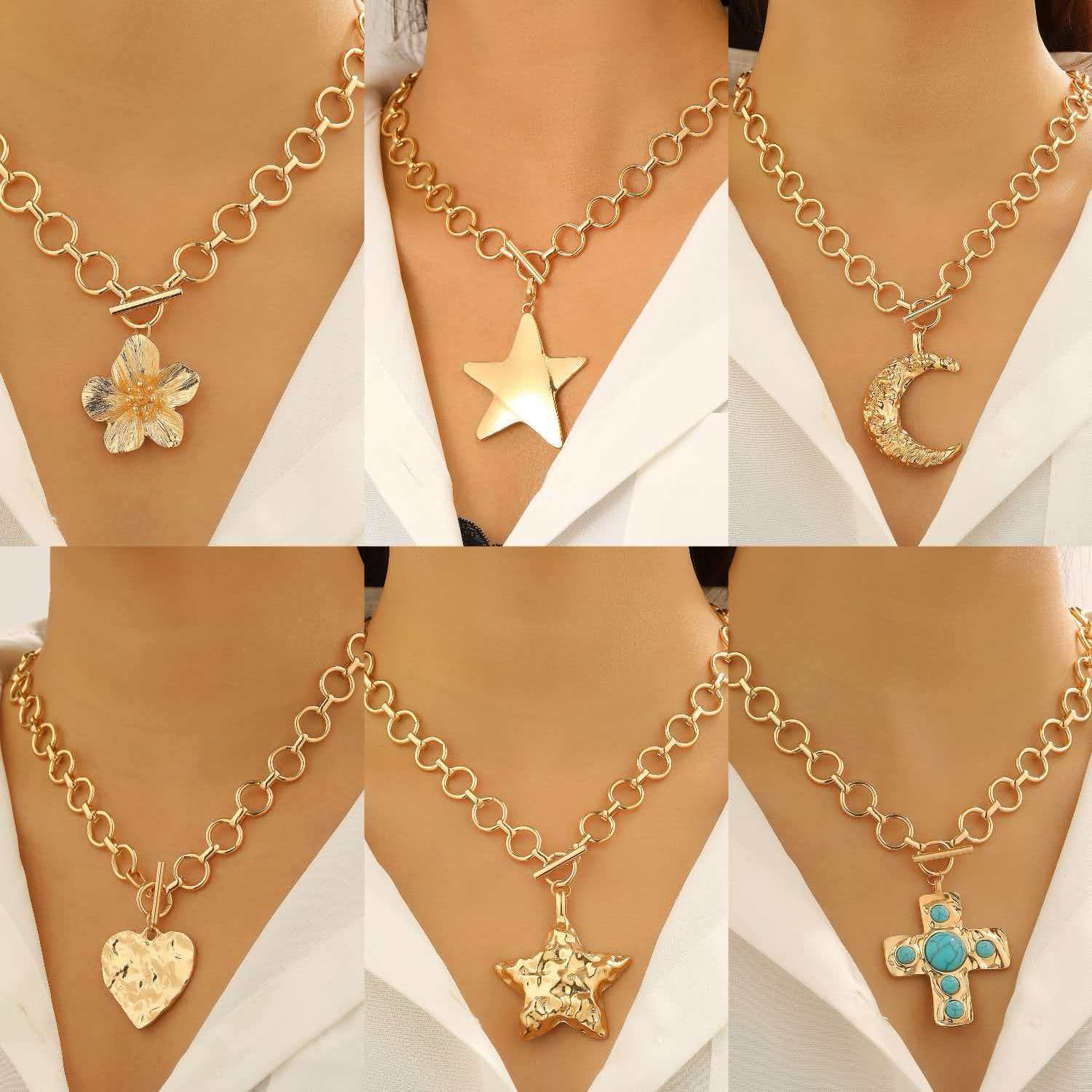 Geometric pentagram alloy pendant necklace - trendy, unique, and statement-making star clavicle chain