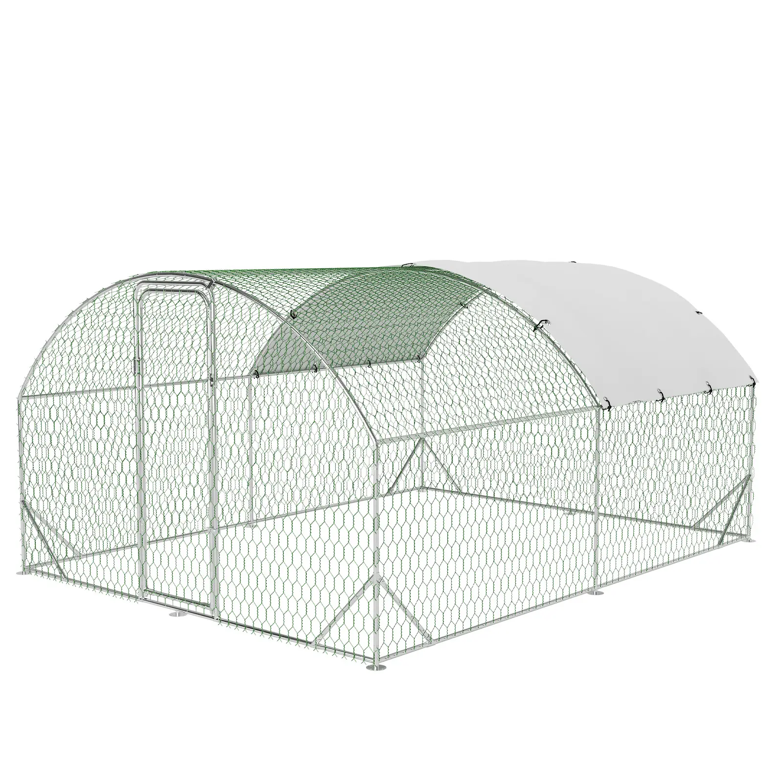 Walk-In Poultry Cage, Metal Chicken Coop, Dome Shape Spacious Chicken Pen with Upgrade Tri-Supporting, Large Chicken Run with Waterproof and Anti-UV Cover, for Outdoor Backyard Farm Use, 3 Sizes