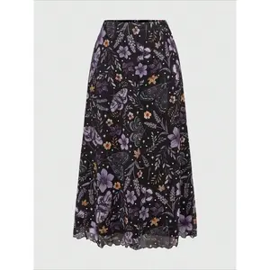 Vintage Butterfly Moth Floral Print Women Boho Hippie Skirt Retro Style Fashion