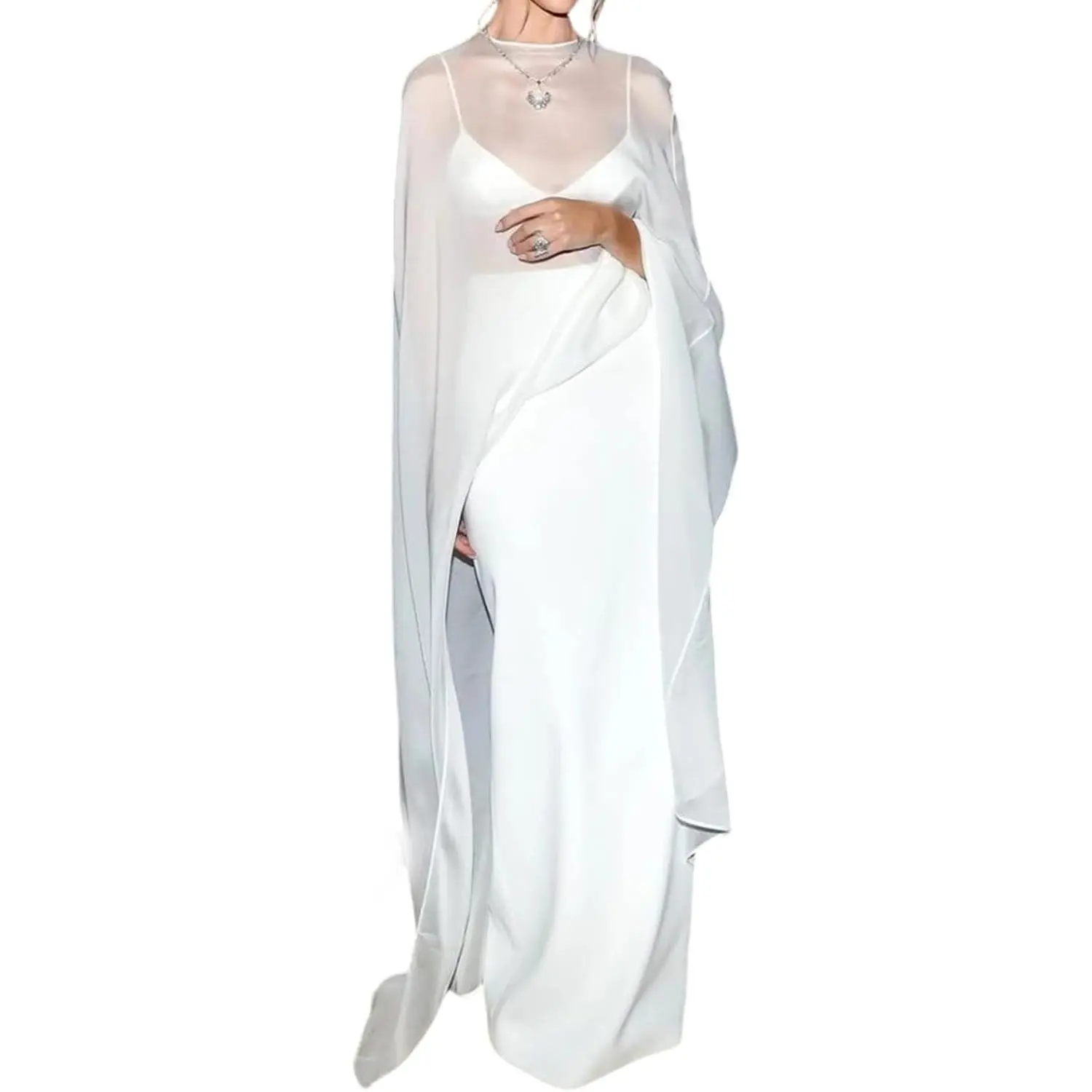Women Long Chiffon Shawl For Evening Dresses Mesh Sheer Cape Shrug Cover Up Dress Party Poncho Top Elegant Capelet