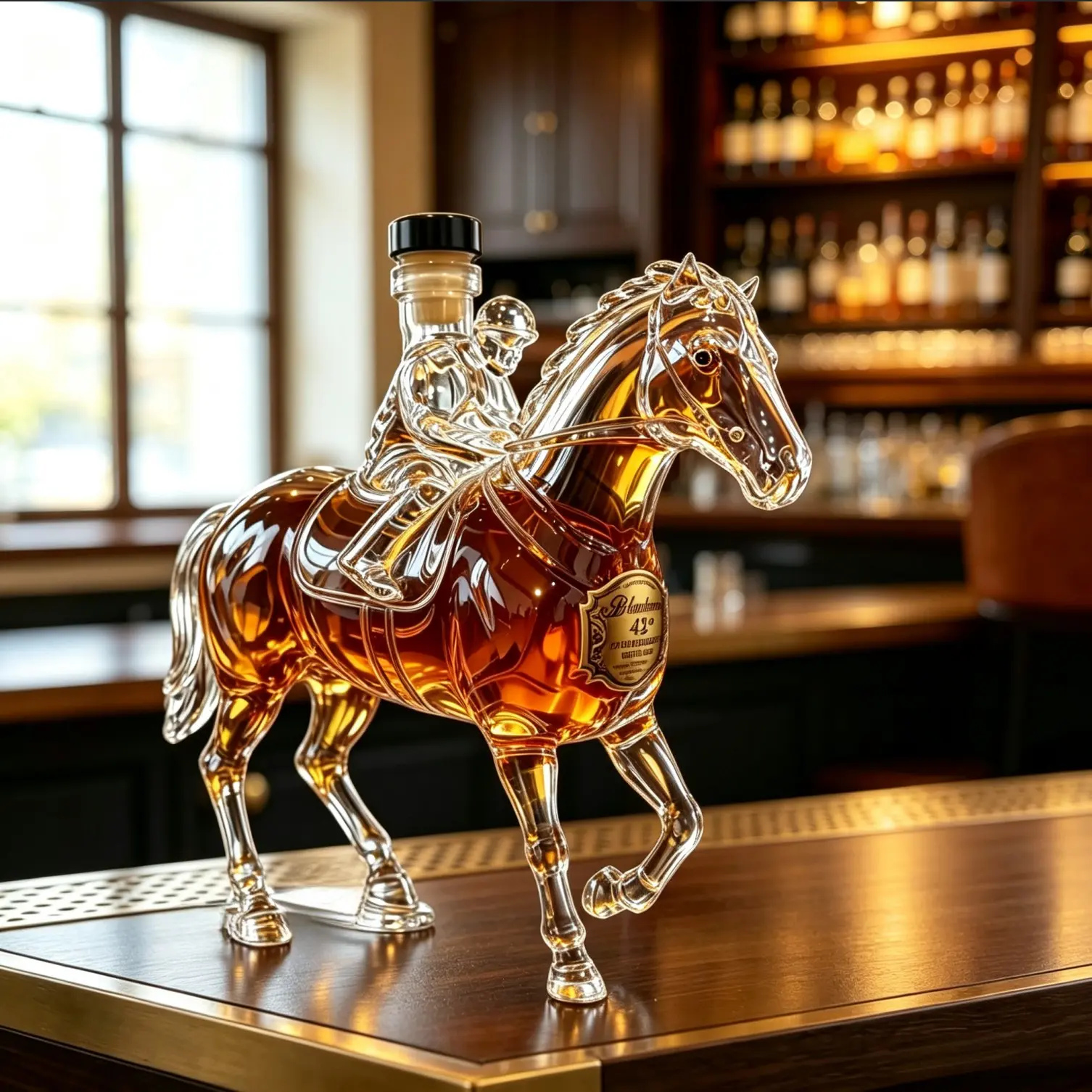 Hand Blown High Borosilicate Race Horse Jockey Whiskey Decanter, Decorative Empty Liquor Bottle, Perfect Gift for Whiskey Collectors & Home Bar Decor