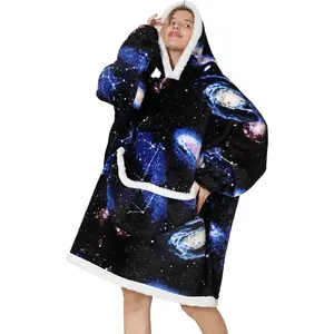 Wearable Blanket Hoodie Oversized Hooded Blanket for Adult Soft Comfortable Warm Flannel Black Universe