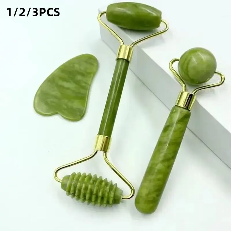 Natural Jade Roller Massager Beauty Tool Skin Care Tools Facial Care Tools for Face Body Back Foot Massage Roller Facial Liftting Anti-wrinkle Double-end Gua Sha Jade Stone