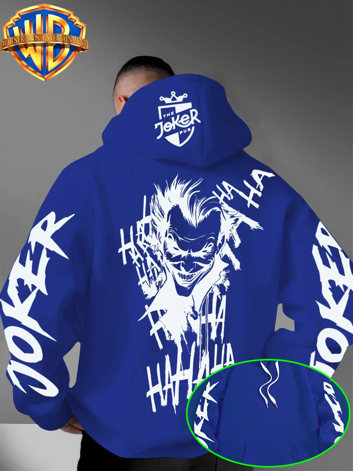 Warner Bros Men's Graffiti Joker Print Hoodie, Casual Loose-Fit Streetwear, All over Print, Gothic Style Sweatshirt