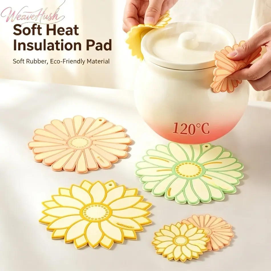 2Pcs Daisy Sunflower Silicone Insulation Mat Casserole Mat Coaster Bowl Mat Vegetable Plate Dining Table Mat High Temperature Anti-scalding Mat