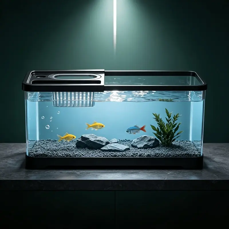 Eco Fish Tank with Filter Net, Transparent Aquarium, Visual Water Tank for Bedroom, Office, Living Room, Ideal Gift for Aquarists, Goldfish, Betta, Turtle Tank