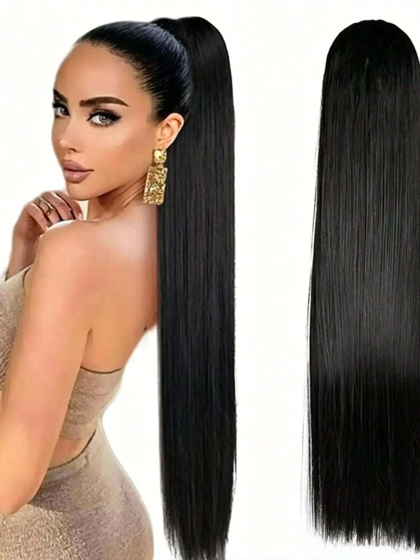 Synthetic Yaki Straight Ponytail Extension Hair for Women, 24/32 Inch Drawstring Fluffy Thick Synthetic Yaki Ponytail for Woven Girls Wear Daily Party Cosplay Halloween And Christmas Gifts