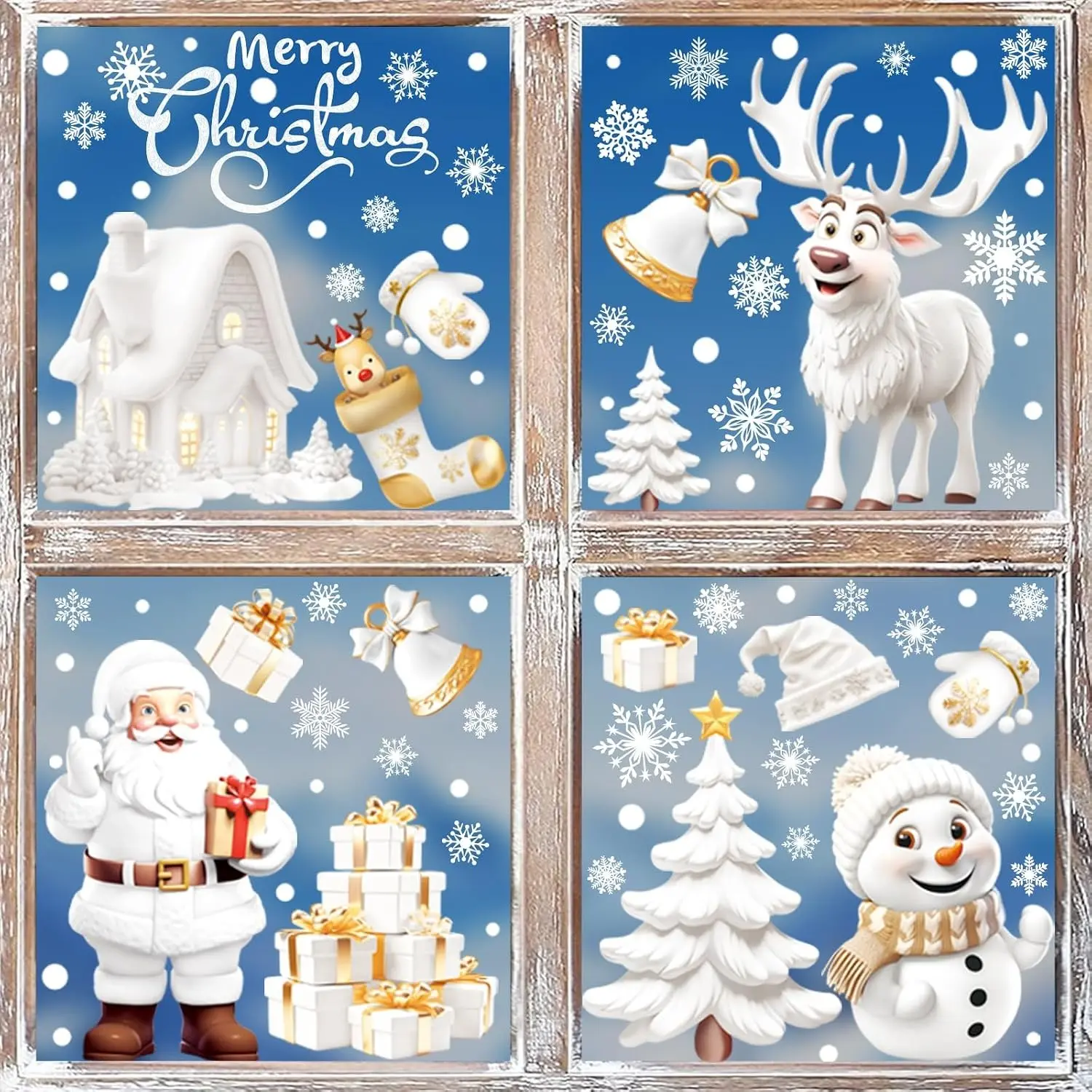 9 Sheets, 190 Pieces Christmas Window Stickers, Santa Claus/snowman/reindeer/xmas Tree Decorations, Reusable DIY Static Stickers