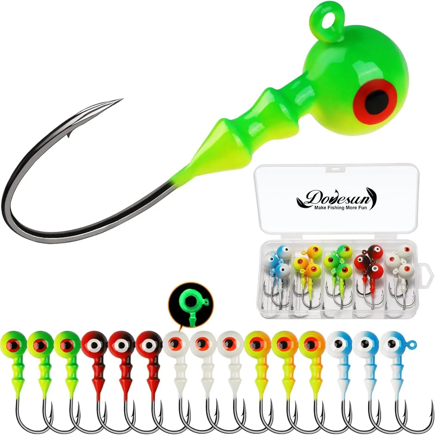 Jig Heads Fishing, Painted Jigheads with 3D Eye Ball Glowing Walleye |   Bass |   Crappie jigs 1/2oz 3/8oz 1/4oz 1/5oz 1/8oz 1/10oz 1/16oz 1/32oz Fishing Jig Hooks Assortment 15-40pcs