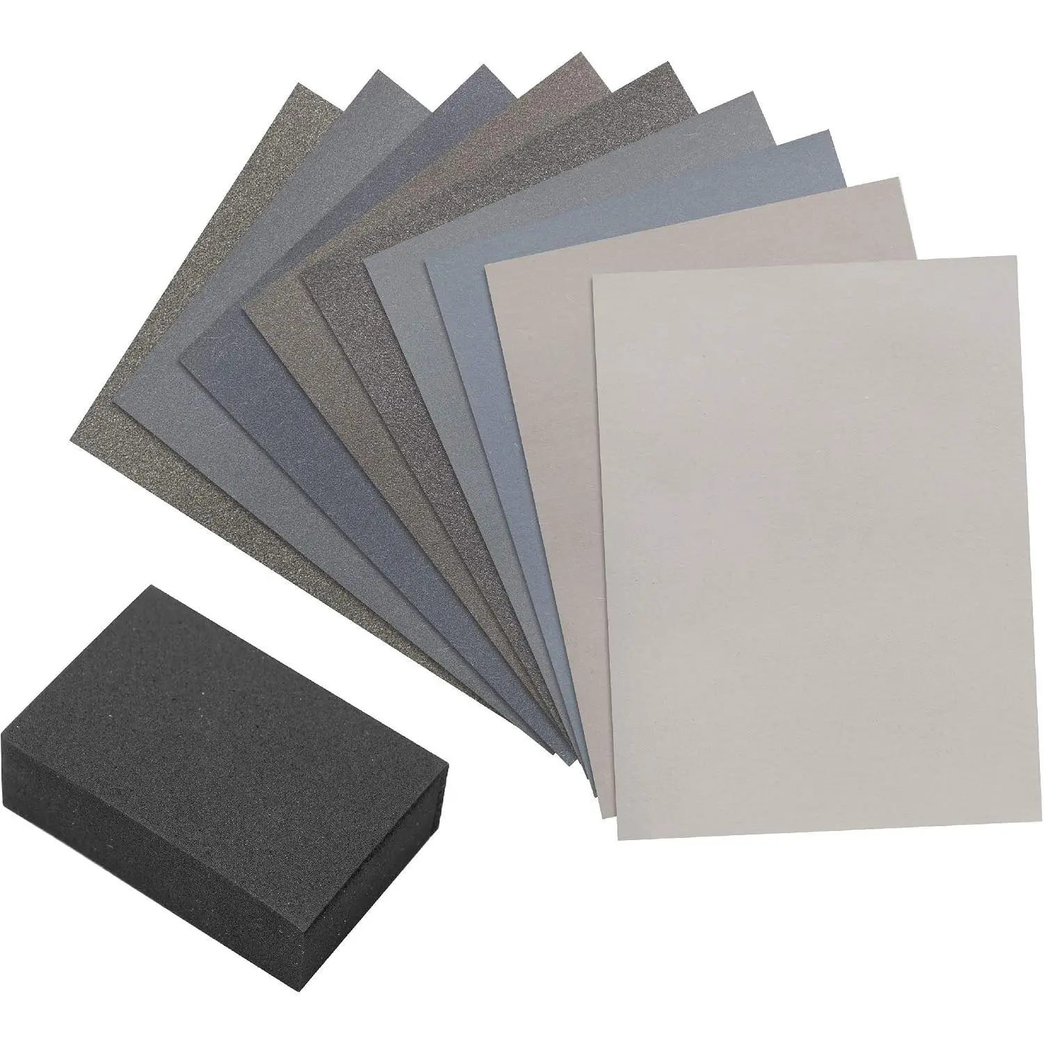 9 Sanding Sheet Introductory Woodworkers Kit with a 2 inch by 3 inch Foam Sanding Block