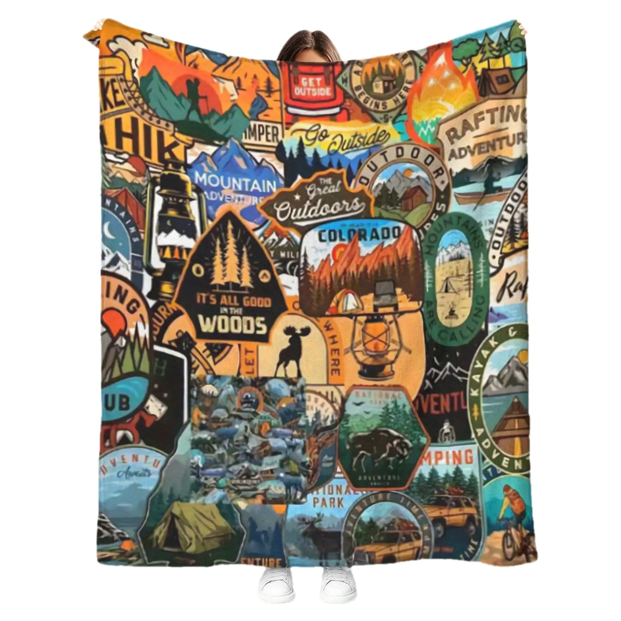 1pc Camping Blanket - Ultra-Soft Flannel Fabric Vintage Full Width National Parks Print (Yellowstone,Yosemite,Grand Canyon) - All-Season Indoor Outdoor Use for Home Office - Ideal Gift for Nature Lovers,Camping Accessories