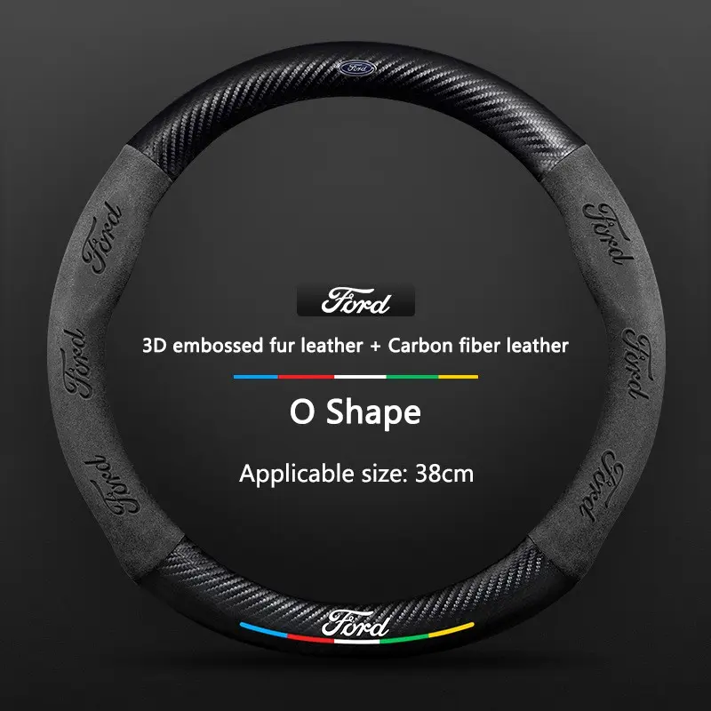 38cm Suede Carbon Fiber Car Steering Wheel Cover for Ford Focus Mk2 Mk3 Fiesta Mondeo S-Max Mustang Fusion Kuga St Accessories