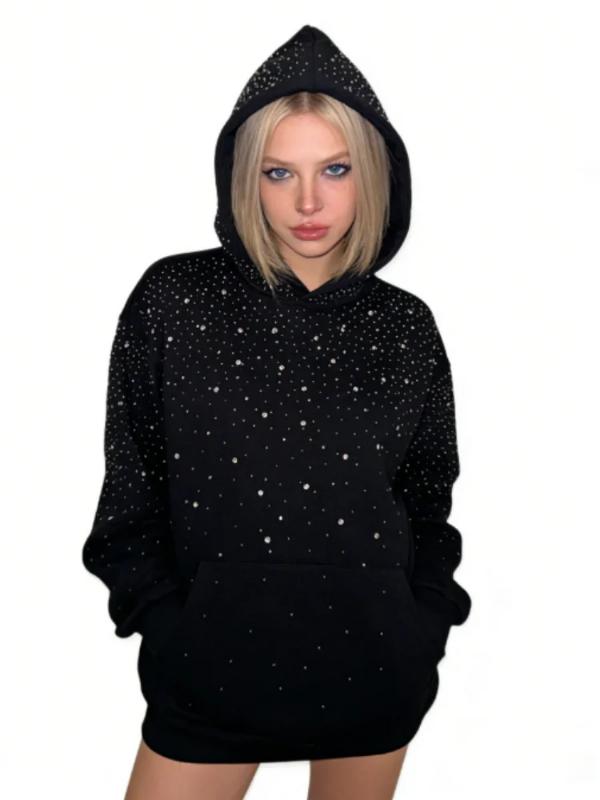 Kyn Apparel Rhinestone Studded Hoodie Women & Men Sparkle Starry Print Pullover Fall   Punk Aesthetic