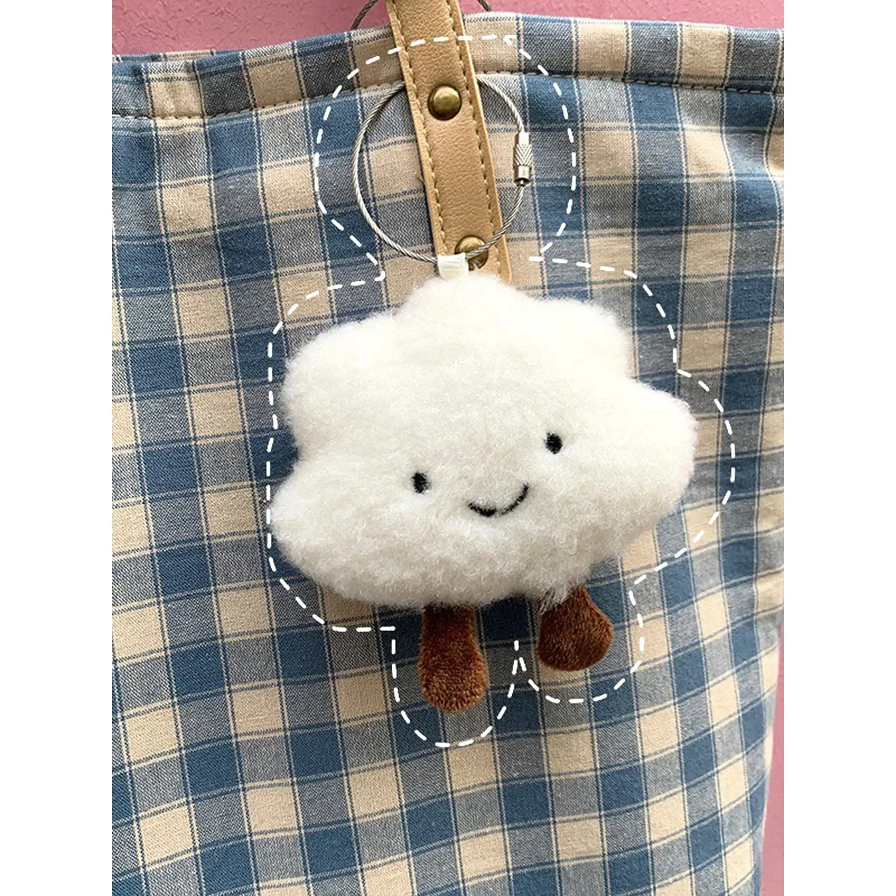 Kawaii Cloud Smiley Face Plush Keychain, Fluffy Bag Charm Aesthetic Pendant, Emotional Healing Accessory, Keychains for Backpacks & Handbags, Unisex Luggage & Bag Charm, Fluffy Keychain