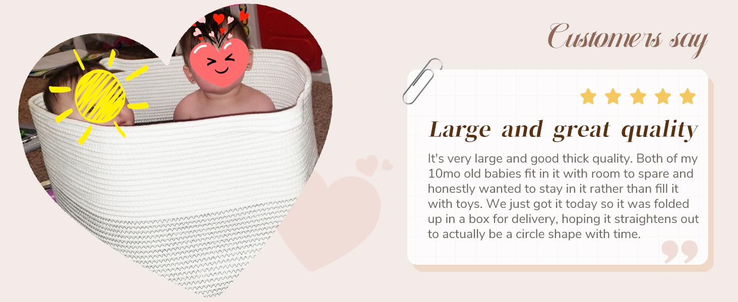 XXXLarge Cotton Rope Basket Woven Laundry Baskets Blanket Baskets Basket with Handle Comforter Cushions Storage Bin Thread Laundry Hamper - 21.7" x 21.7" x 13.8" :