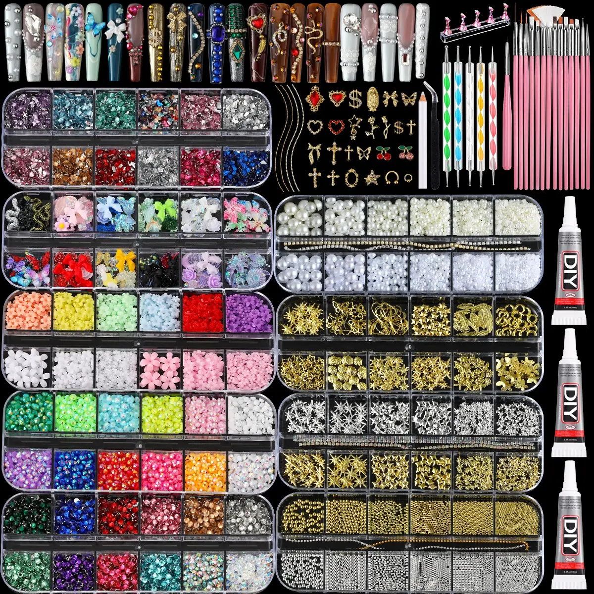 Luxury Nail Art Kit, Complete Set with Accessories and Tools, All-In-One Nail Design Solution, Perfect for Various Nail Styles。Colors Full Diamond Painting Tool Set | Complete DIY Craft Kit for Beginners & Hobbyists。Nail Art Inspiration nail charms Bling