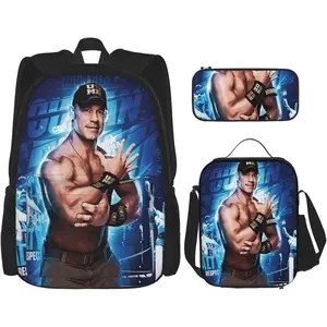 John Cena Backpack 3 Pieces Set With Lunch Bag And Pencil Case Lightweight Daypack Set with Lunch Box Pencil Bag for Travel Camping Hiking Game Fans Gift