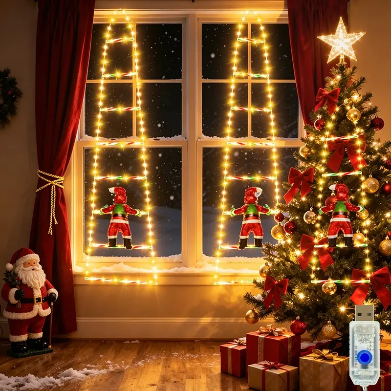 LED Santa Climbing Ladder Light, Santa Claus Ladder Light, Christmas Decoration Lamp, 8 Lighting Modes, Indoor Outdoor Use, Window Garden Wall Tree Decor