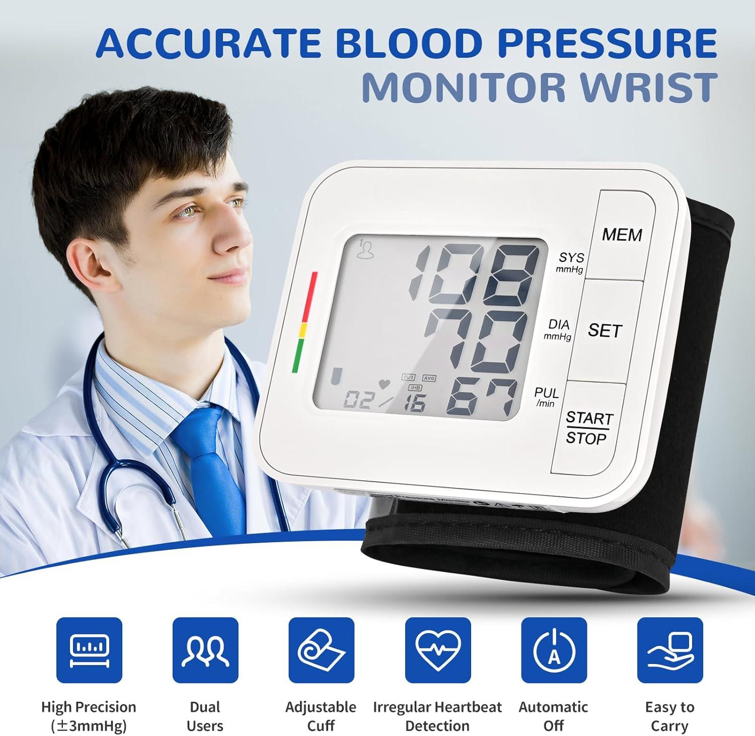 Blood Pressure Monitor for Home Use,Automatic Wrist Blood Pressure Monitor,Adjustable Wrist Blood Pressure Cuff (5.3-8.5") 2*90 Reading Memory Digital Blood Pressure Machine with Carrying Case