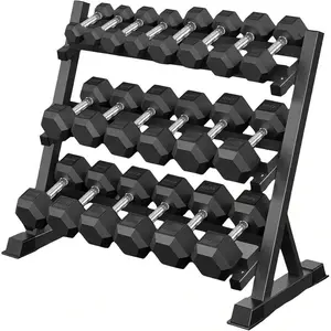 9 Pair Iron and Rubber-Coated Dumbbell Set , 5-45 lbs Hand-Held Free Weights for Strength Training, Hexagonal Rubber Weights with Vertical Storage Rack, Fitness Home Gym Equipment
