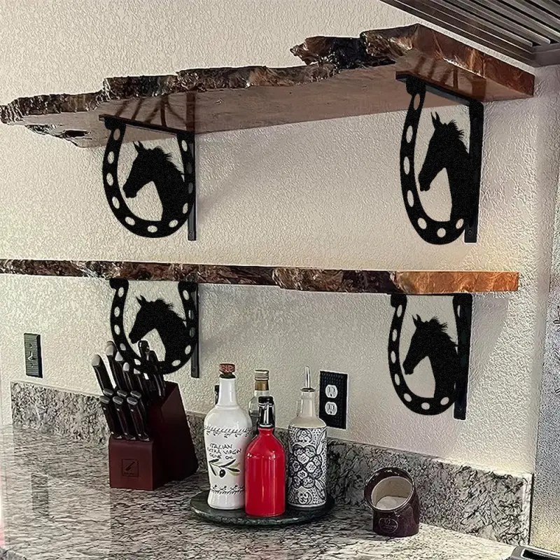 A pair Horse Head Shaped Metal Wall-Mounted Shelf, L-Shaped Reinforced Support Is More Stable, Wall-Mounted Design Efficiently Saves Space. Drilling Is Required for Installation, Reliable Load-Bearing, Utility Racks