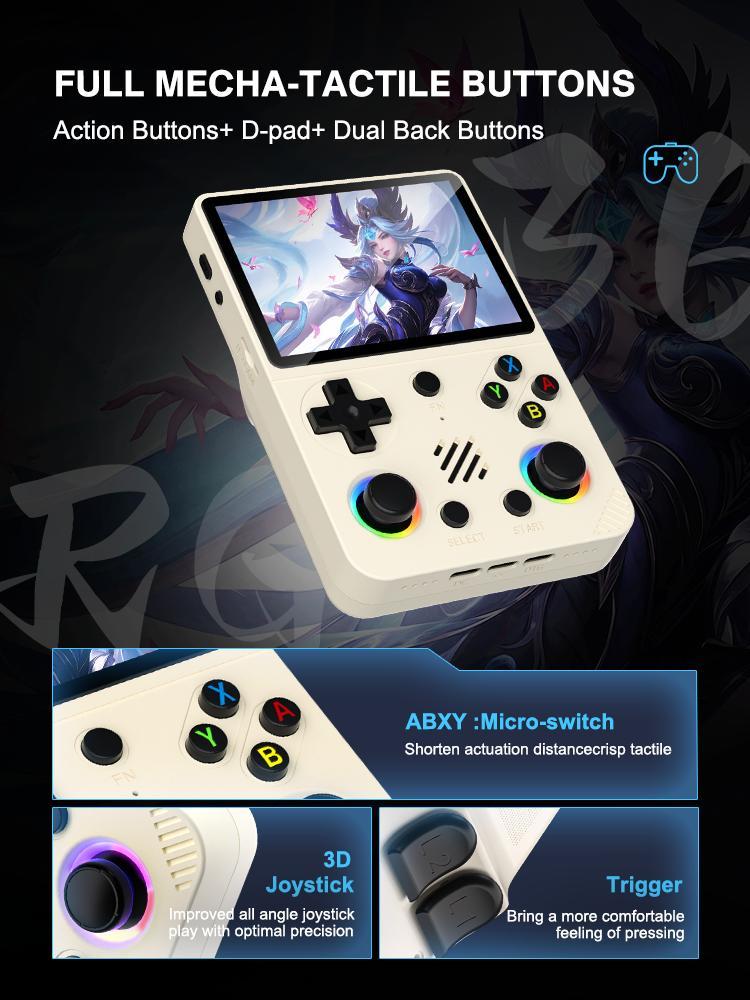 RG36 PRO Retro Handheld Game Console with 3.5 Inch IPS Screen Linux System Multiple Color Options Black Purple White