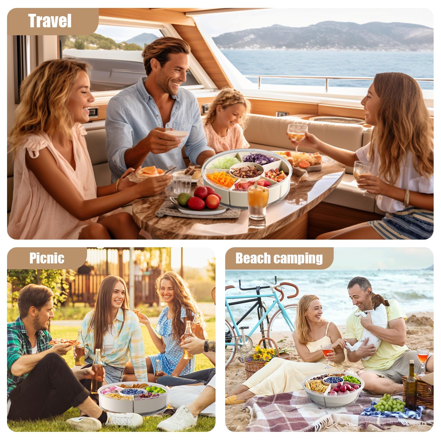 Rotating Snack Tray with Lid & Handle, 1 Count Clear Snack Organizer, Snack Storage Box for Fruits & Vegetable & Nuts