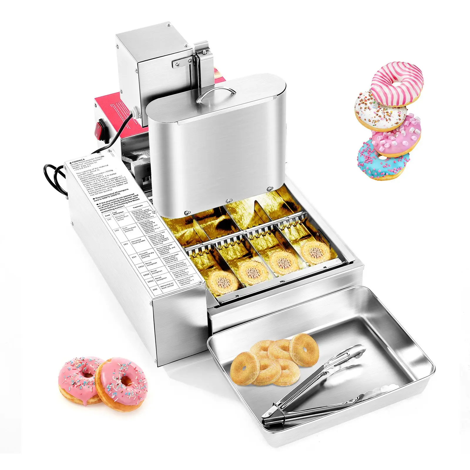 VEVOR Commercial Automatic Stainless Steel Donut Machine, 4-Row Donut Making Equipment, 240 Pcs/Hour Electric High-Power Doughnut Maker, Auto Fryer with Intelligent Control