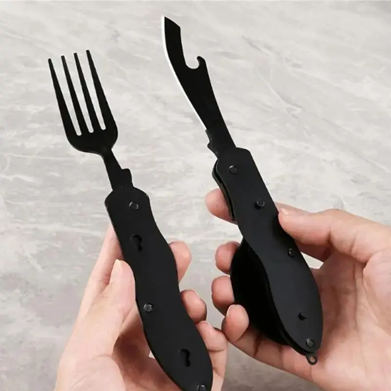 3-in-1 Outdoor Folding Spoon Fork Knife Combo Set Cutlery Picnic Travel Portable Multitool Stainless Steel Camping