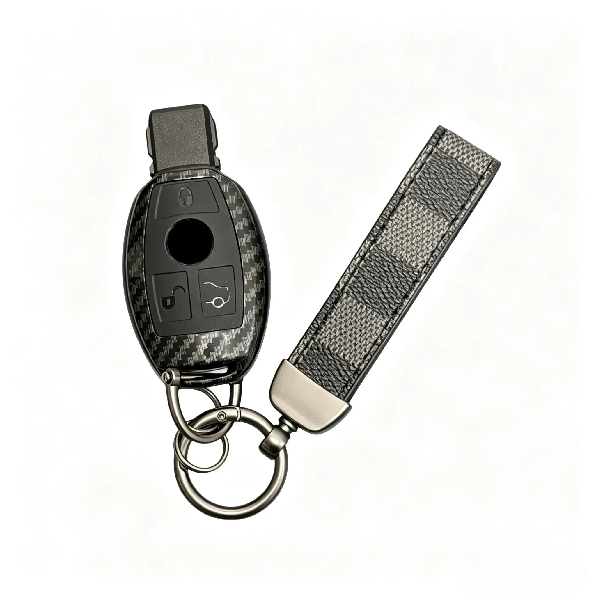 Sleek Car Key Cover with Keychain for Mercedes-Benz, Carbon Fiber Texture Protective Case Fob Shell for C-Class E-Class GLC GLA CLA Class Remote Accessory, Car Key Accessories