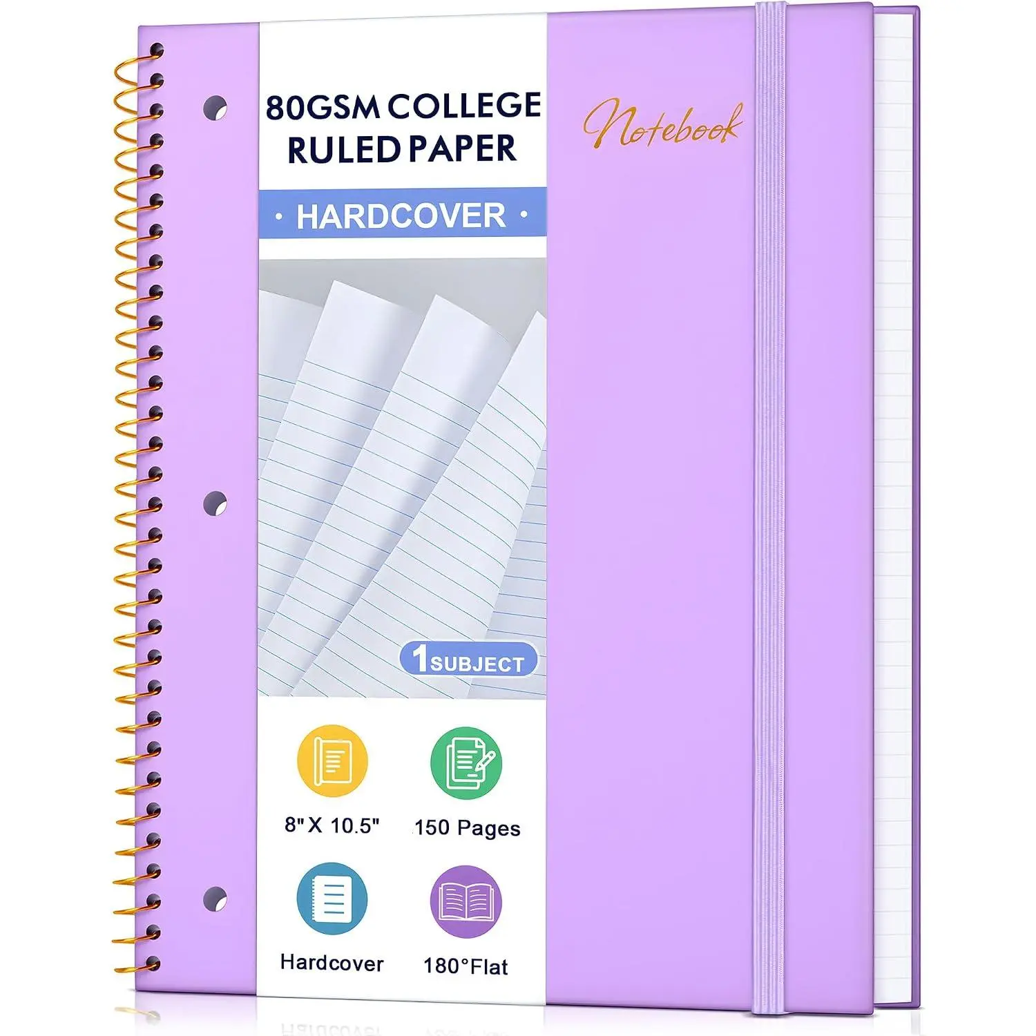 Spiral Notebook College Ruled Paper 8" x 10-1/2", 1 Subject Spiral Notebook 80GSM Paper, 3-Hole Punched Perforated Pages Ideal for School, Office, Writing, 75 Sheets Lined Journaling Notebook,